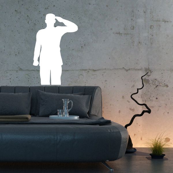 White soldier saluting silhouette wall decal