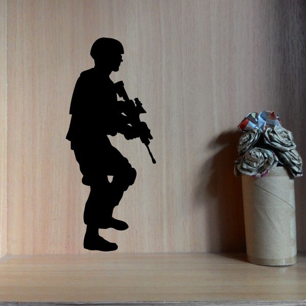 Soldier with rifle at the ready decal, black silhouette