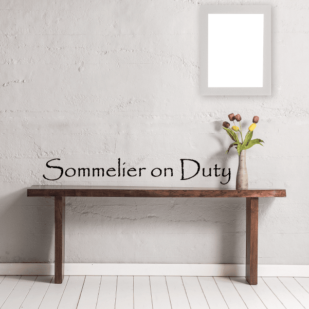 Sommelier on Duty wall decal with black cursive lettering