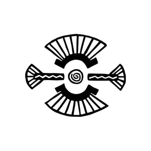 Southwestern arched fan decal with spiral center and bow-tie accents, black