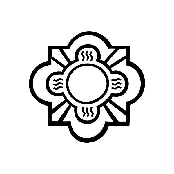 Southwestern square line art decal with central circle and starburst flower outline