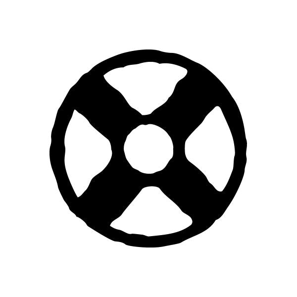 Black circle cross decal with four curved blades and a center circle cutout