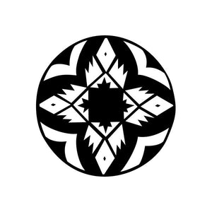 Round southwestern harvest decal with black and white starburst design