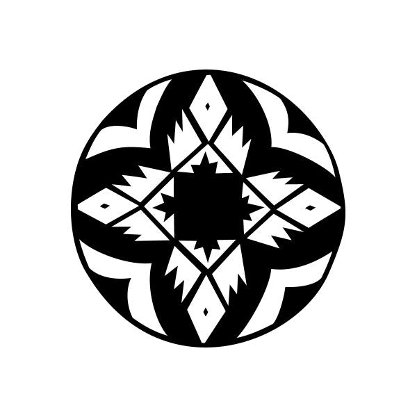 Round southwestern harvest decal with black and white starburst design