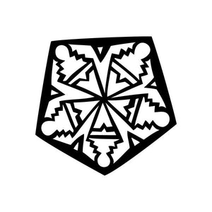 Black and white geometric pentagon decal with starburst design