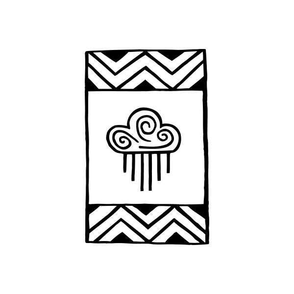 Southwestern rain banner decal with black chevron borders and cloud with raindrops