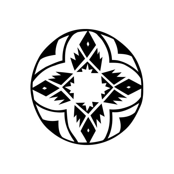 Circular black and white geometric flower decal, starburst spark design