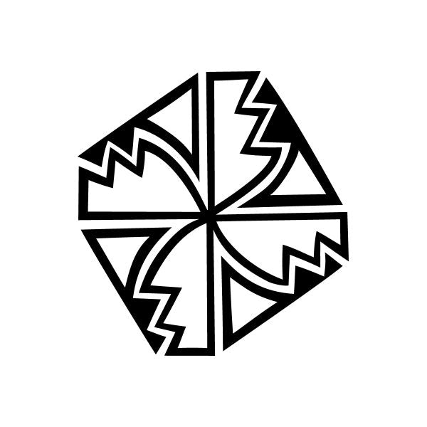 Southwestern spiral square decal with black and white geometric zigzag design