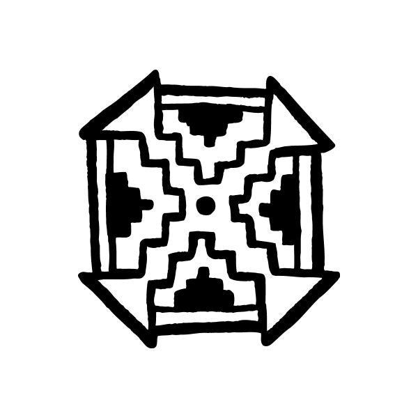 Southwestern square cross decal with black geometric pattern inside a diamond frame