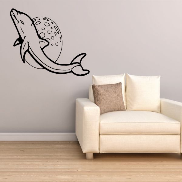 Image of Space Dolphin Moon Decal