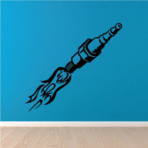 Spark plug decal with black flame graphic