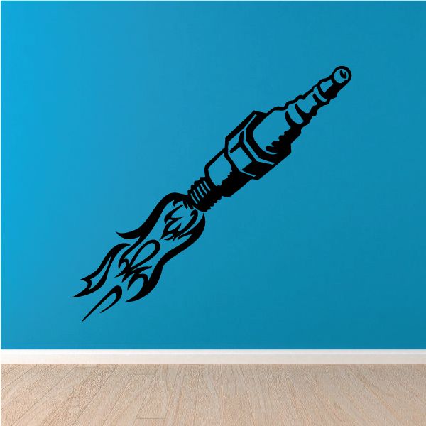 Spark plug decal with black flame graphic