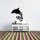Black dolphin wall decal with water splash and decorative tribal swirl pattern