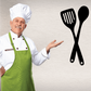 Kitchen utensil decal with black spatula and spoon silhouettes