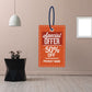 Orange special offer 50% off wall decal tag with white lettering and dashed border