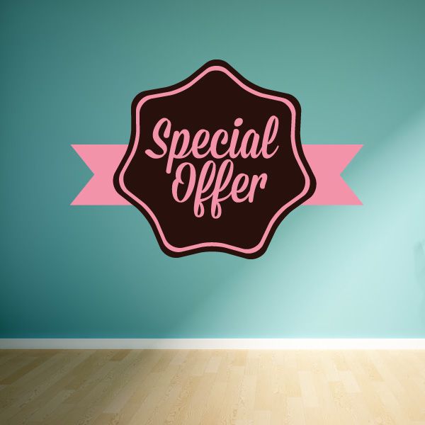 Special Offer wall decal badge with pink border and ribbon, 'Special Offer' text