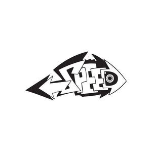 Graffiti arrow speed decal in black and white with stylized letters