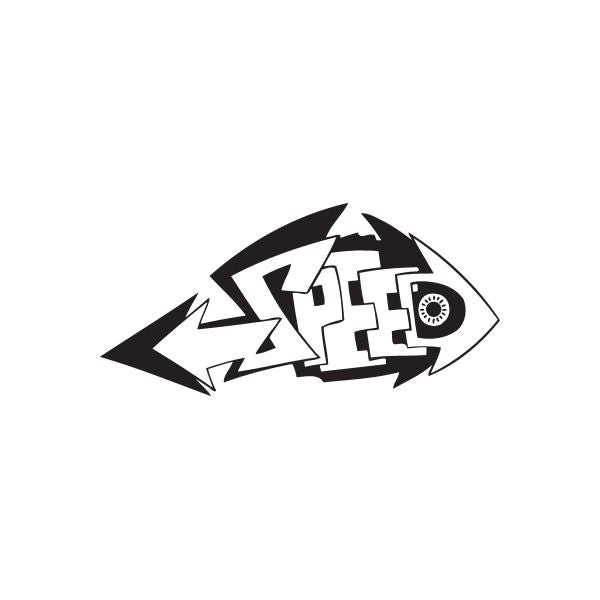 Graffiti arrow speed decal in black and white with stylized letters