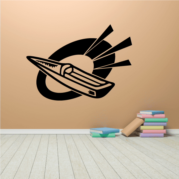 Speedboat emblem decal with black speedboat silhouette and circular crest
