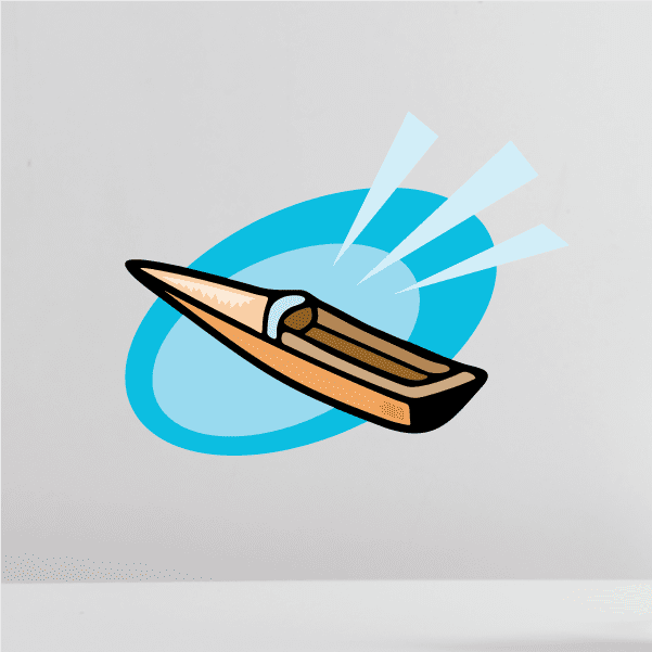 Speedboat emblem sticker with teal circular badge and cartoon boat with motion lines