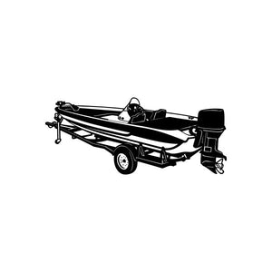 Speedboat on trailer decal, black outline illustration
