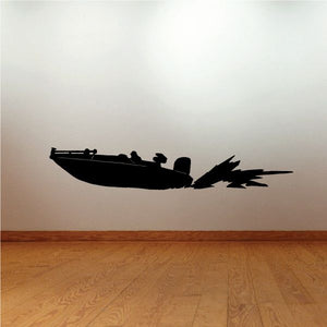 Black speedboat profile decal with motion wake, side view