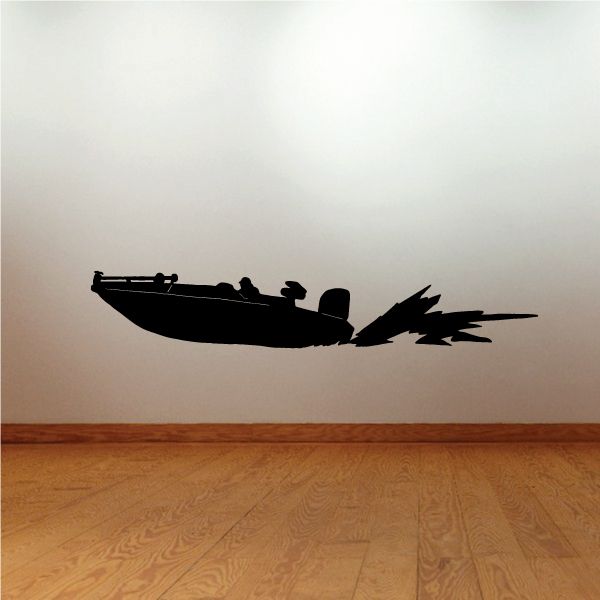 Black speedboat profile decal with motion wake, side view