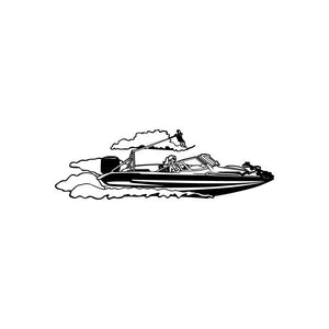 Black speedboat and water skier decal
