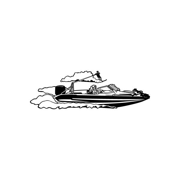 Black speedboat and water skier decal