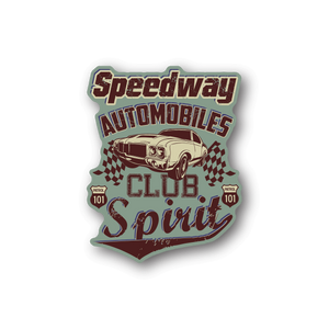 Vinyl sticker with badge design reading "Speedway Automobiles Club Spirit"