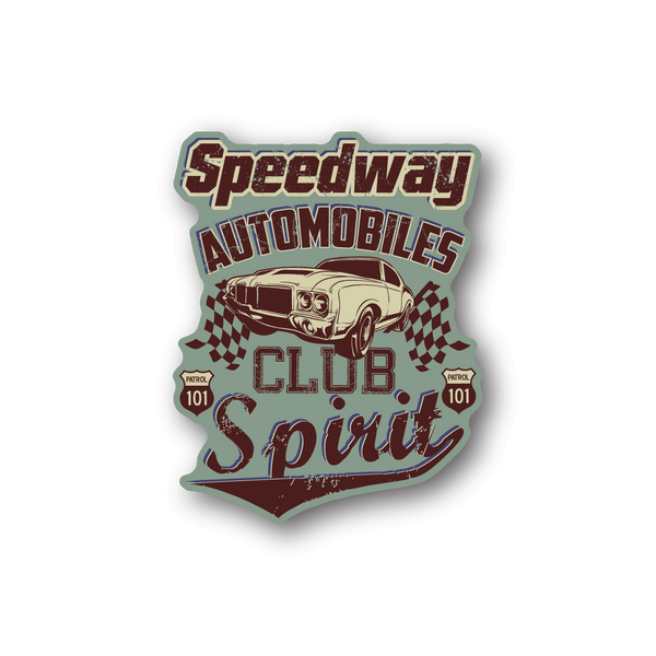 Vinyl sticker with badge design reading "Speedway Automobiles Club Spirit"