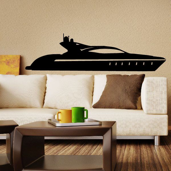 Black yacht decal silhouette with side windows and details