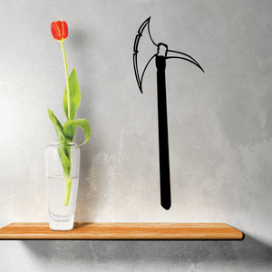 Spiked axe wall decal, black line art with jagged blade head.
