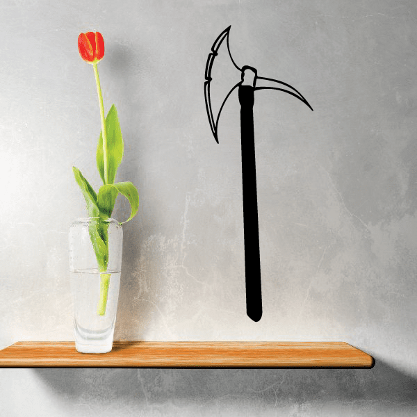 Spiked axe wall decal, black line art with jagged blade head.