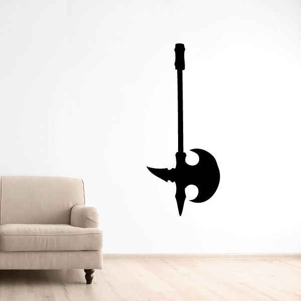 Black spiked battle axe wall decal silhouette with haft and blade