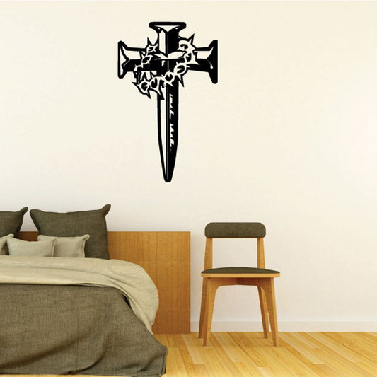 Image of Spiked Cross with Crown of Thorns Decal