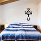 Spiked cross with rose decal wall graphic in black with radiating spikes