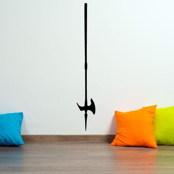 Black spiked halberd battle axe wall decal with pointed blade and cross guard