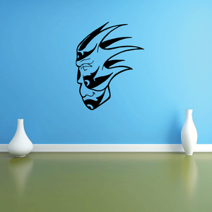 Spiky painted mask decal with black face and spiky hair accents