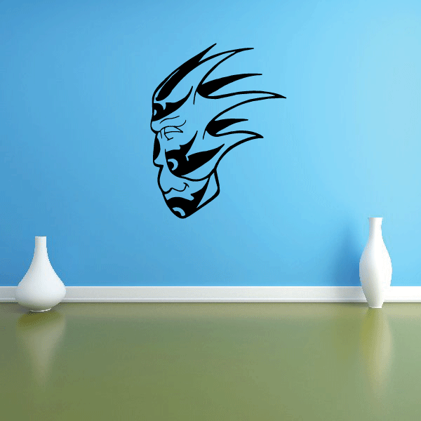 Spiky painted mask decal with black face and spiky hair accents