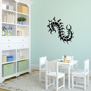 Spiky millipede decal with black spiky insect silhouette