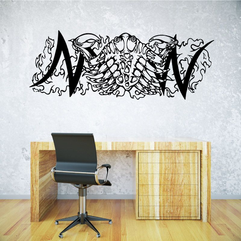 Spiky wave crab decal, black line art with tribal flames and central crab