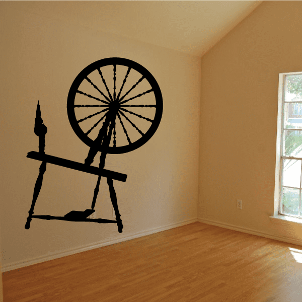 Spindle decal: black windmill silhouette with circular wheel graphic
