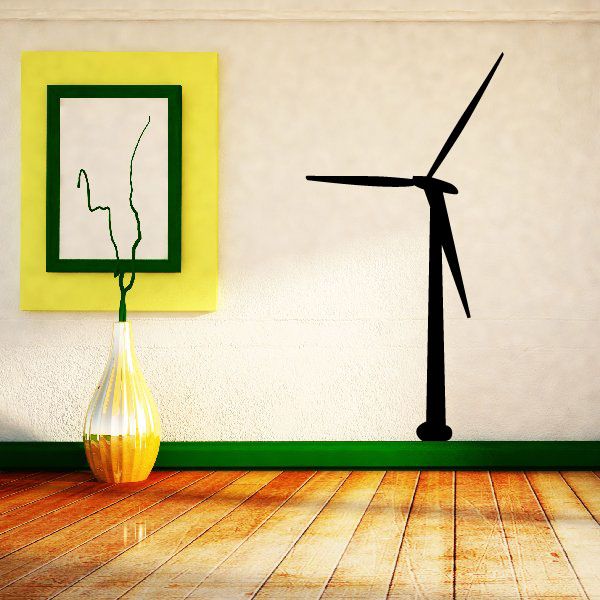 Spinning wind turbine decal: black windmill silhouette with three spinning blades.