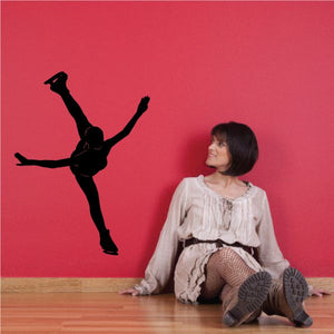 Ice skating decal with black spiral ice skater silhouette