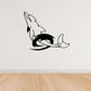 Spiral-tail dolphin wall decal, black cartoon dolphin swimming.