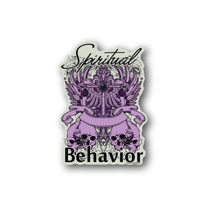 Spiritual Behavior vinyl sticker with purple angel-like skeleton and wings, text logo
