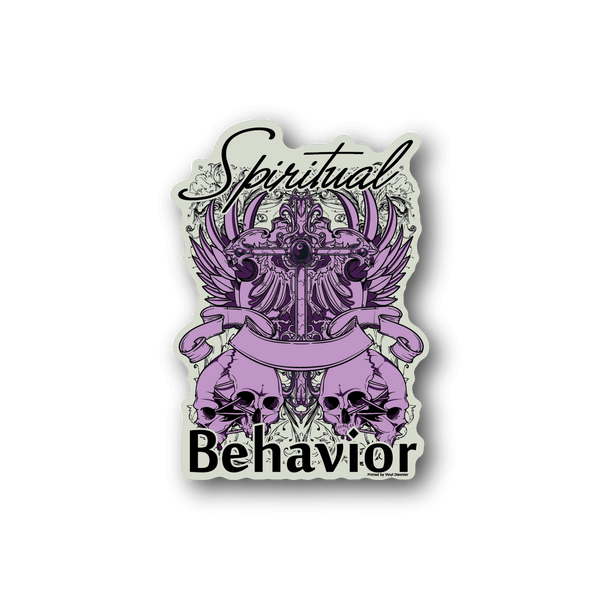 Spiritual Behavior vinyl sticker with purple angel-like skeleton and wings, text logo
