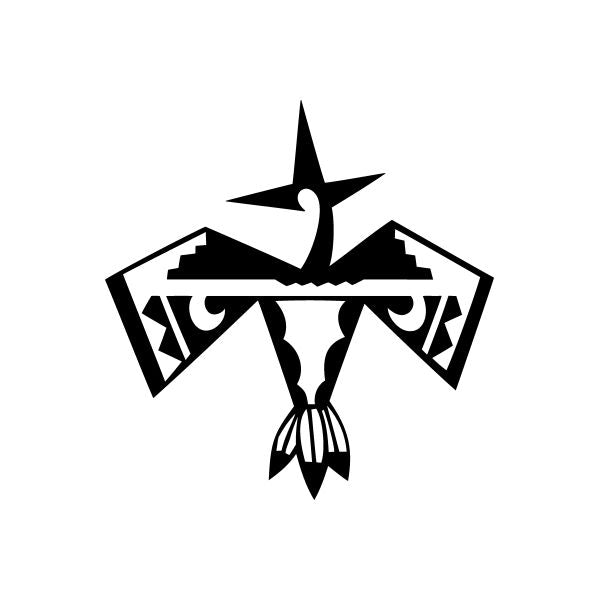 Black bird and star decal with geometric accents and hanging tassel design