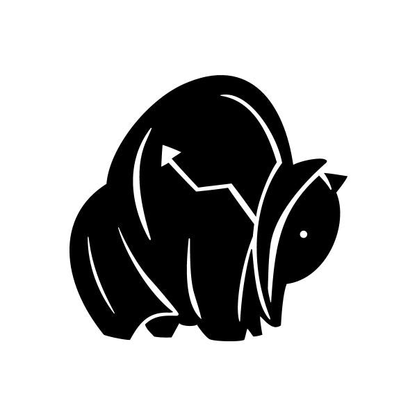 Black buffalo decal with white outline and arrow motif, oval border